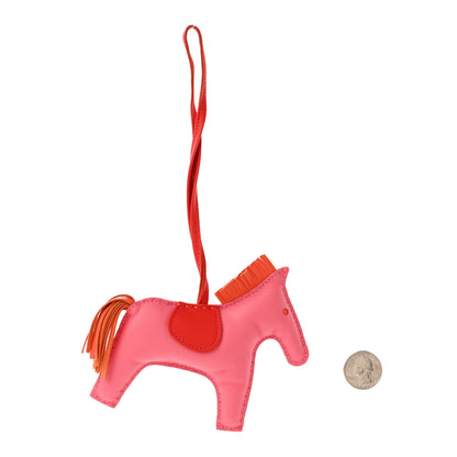 Hermes Milo Lambskin Grigri Rodeo Horse Bag Charm MM Rose Azalee Orange Poppy 2 of 6