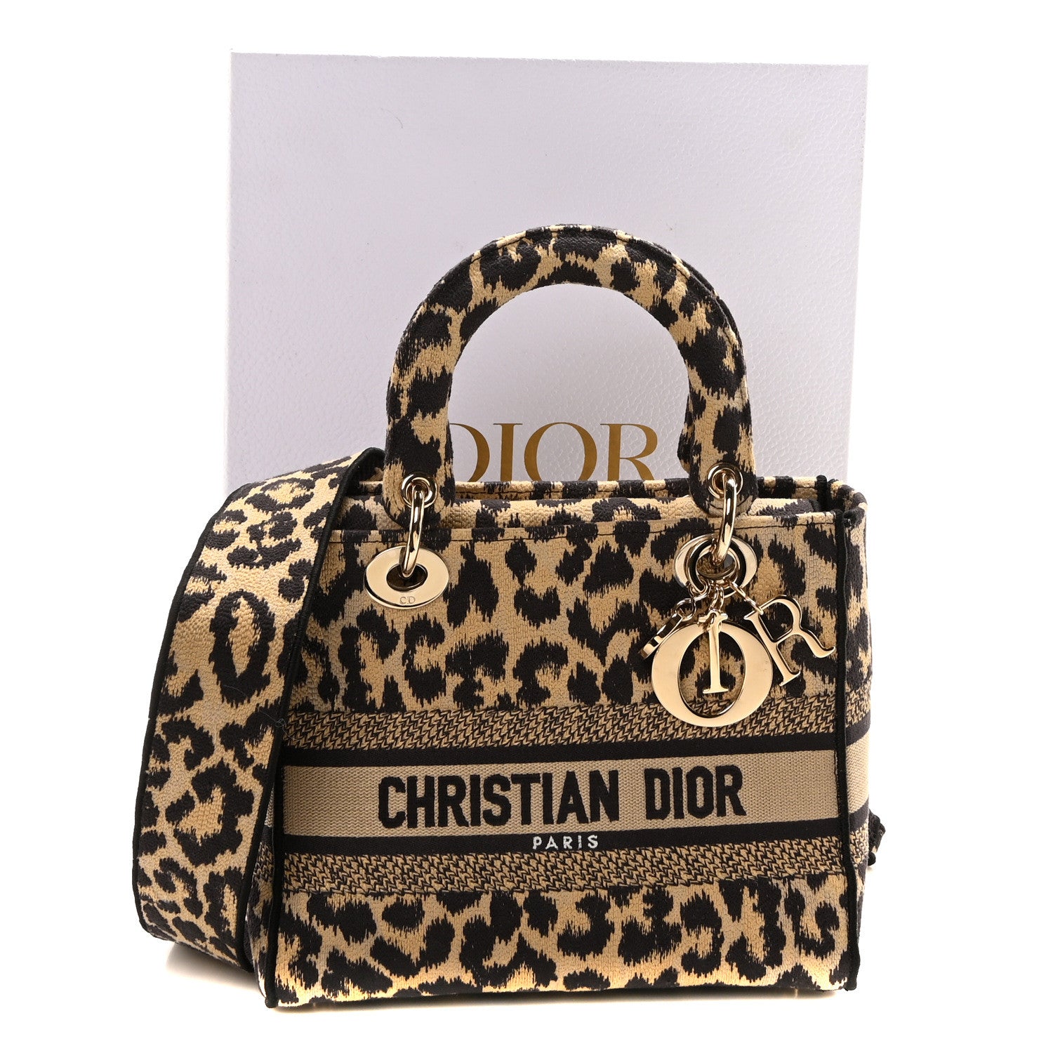 Christian Dior Canvas Medium Mizza Embroidered Lady D-Lite Beige