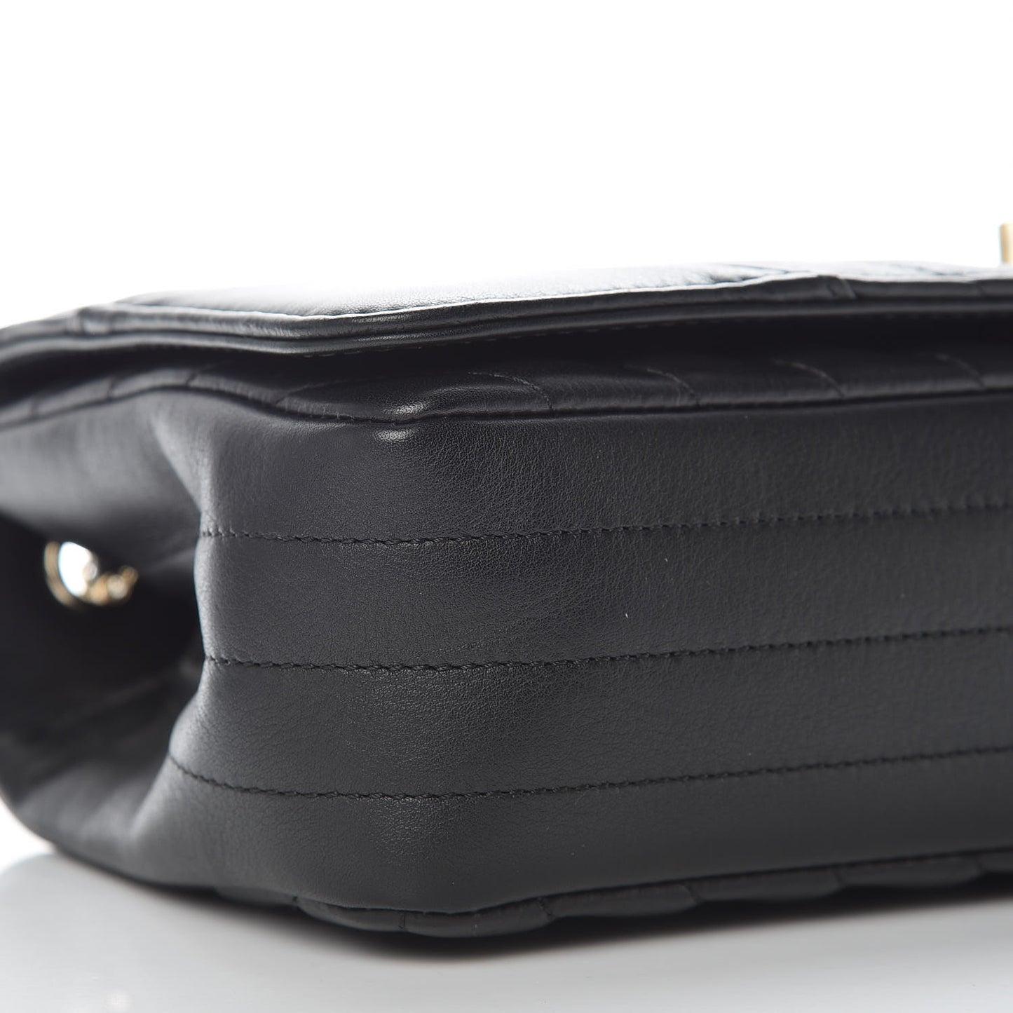 Calfskin Chevron Quilted Statement Flap Black