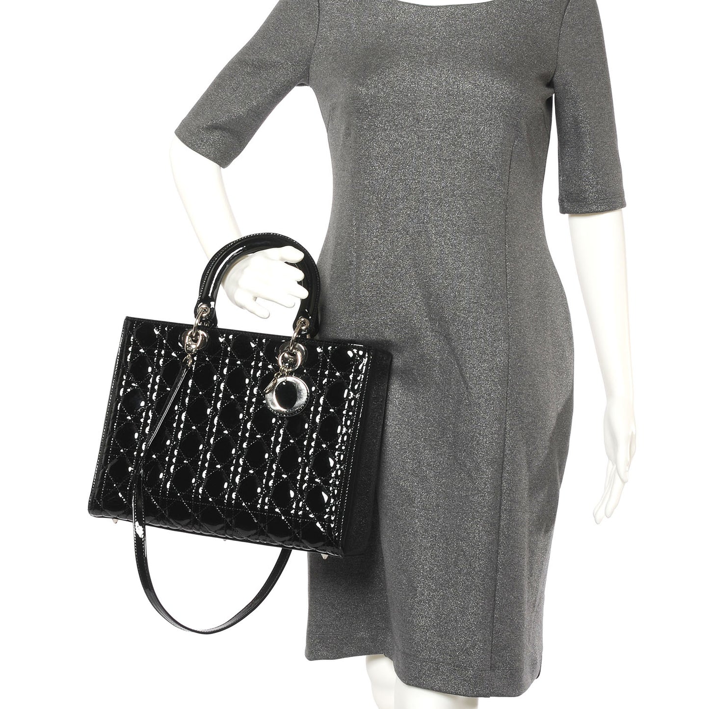 Patent Cannage Large Lady Dior Black