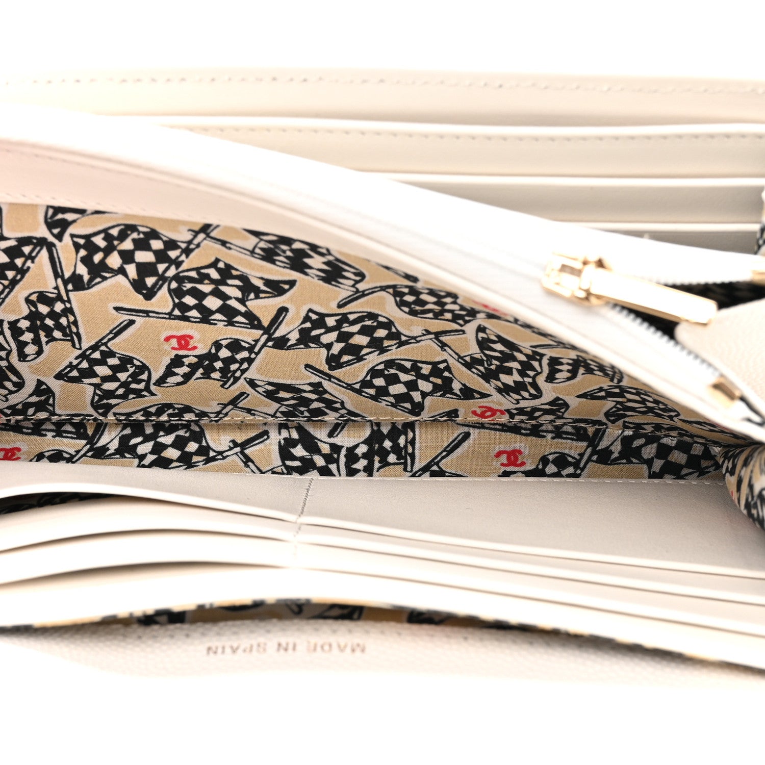 Chanel Caviar Quilted Striated CC Large Gusset Flap Wallet White 6 of 10