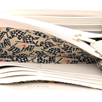 Chanel Caviar Quilted Striated CC Large Gusset Flap Wallet White 6 of 10