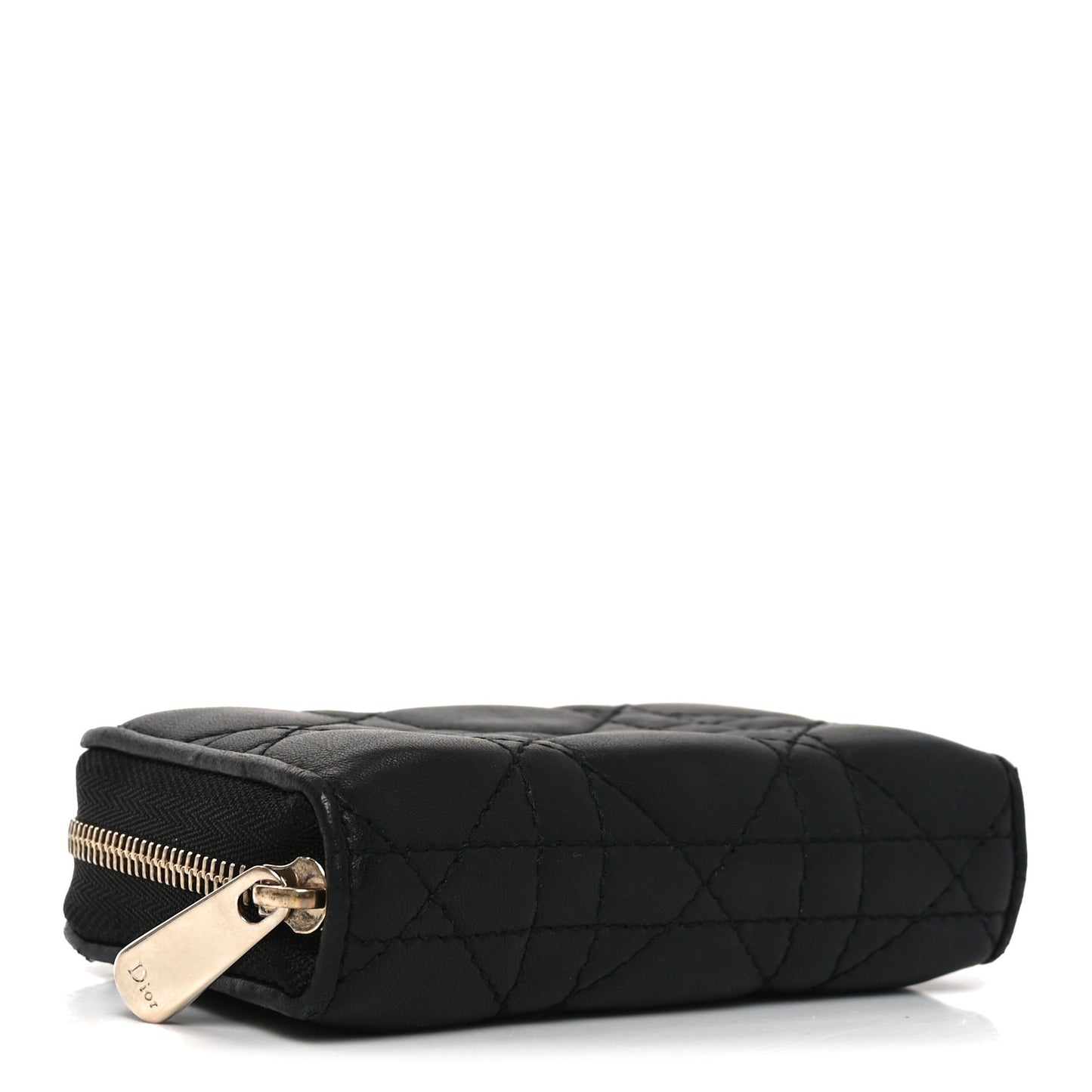 Lambskin Cannage Gusset Card Holder Black