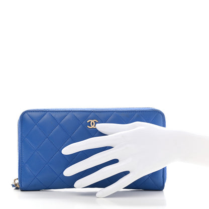 Chanel Lambskin Quilted Large Zip Around Organizer Wallet Blue 2 of 10