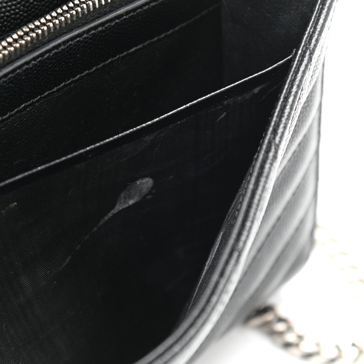 Saint Laurent Grain De Poudre Matelasse Chevron Monogram Chain Wallet Black 11 of 13
