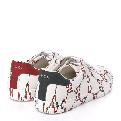 Gucci Calfskin GucciGhost Print Mens Ace Sneakers 7 White Hibiscus Red 4 of 11