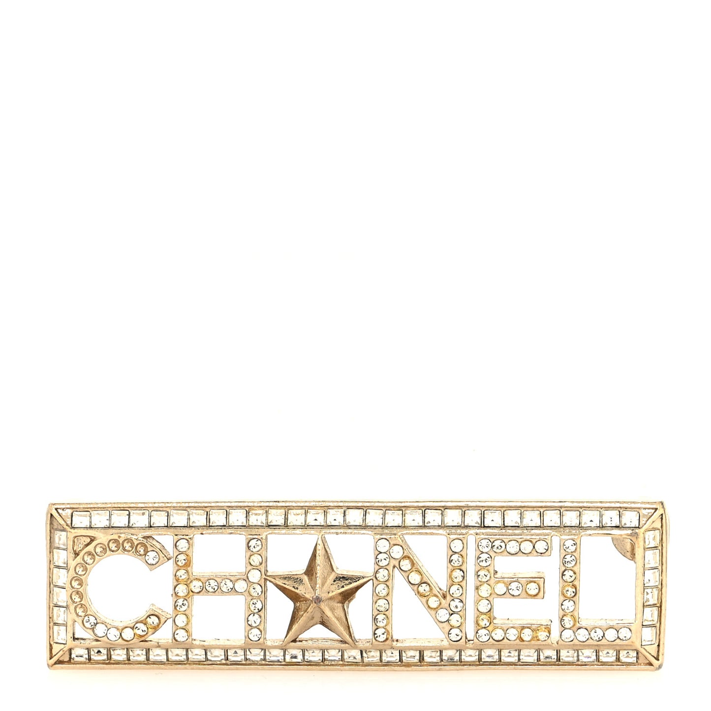 Baguette Crystal Star Logo Brooch Gold