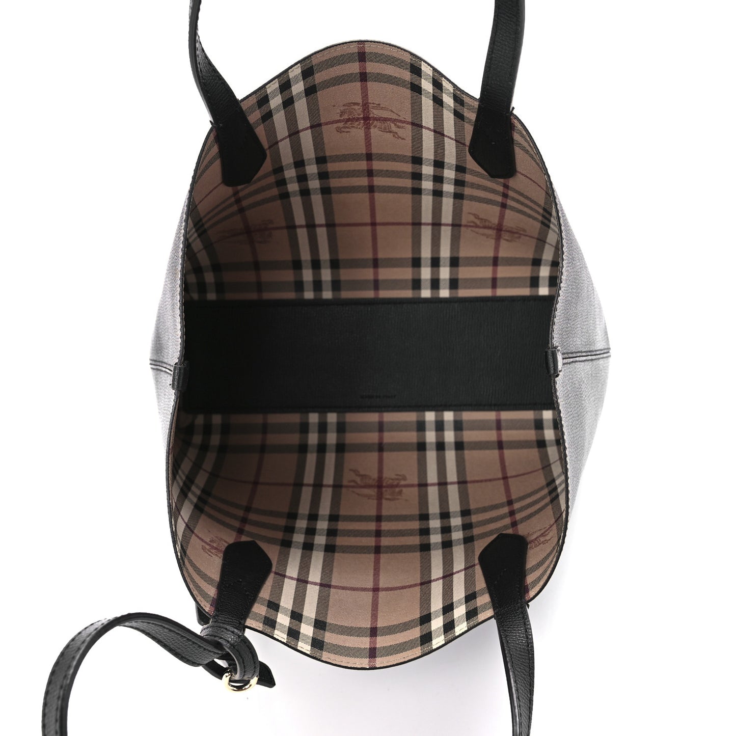 Grainy Calfskin Haymarket Check Small Reversible Tote Black