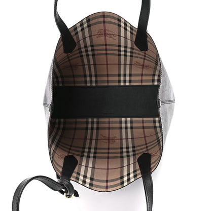 Burberry Grainy Calfskin Haymarket Check Small Reversible Tote Black 8 of 22