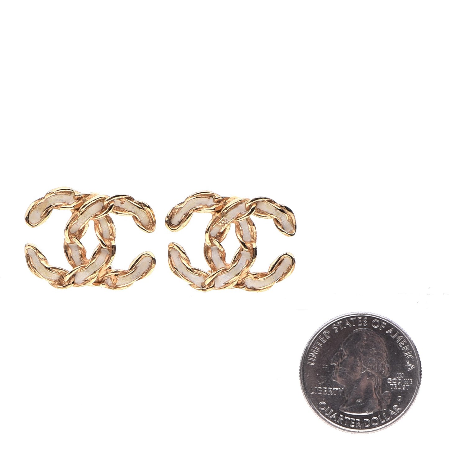 Enamel Chain Clip On CC Earrings Gold
