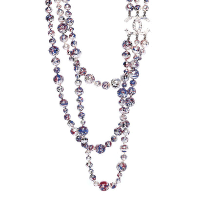Chanel Painted Pearl CC Long Multi Strand Necklace Gold Black Red Blue 1 of 4