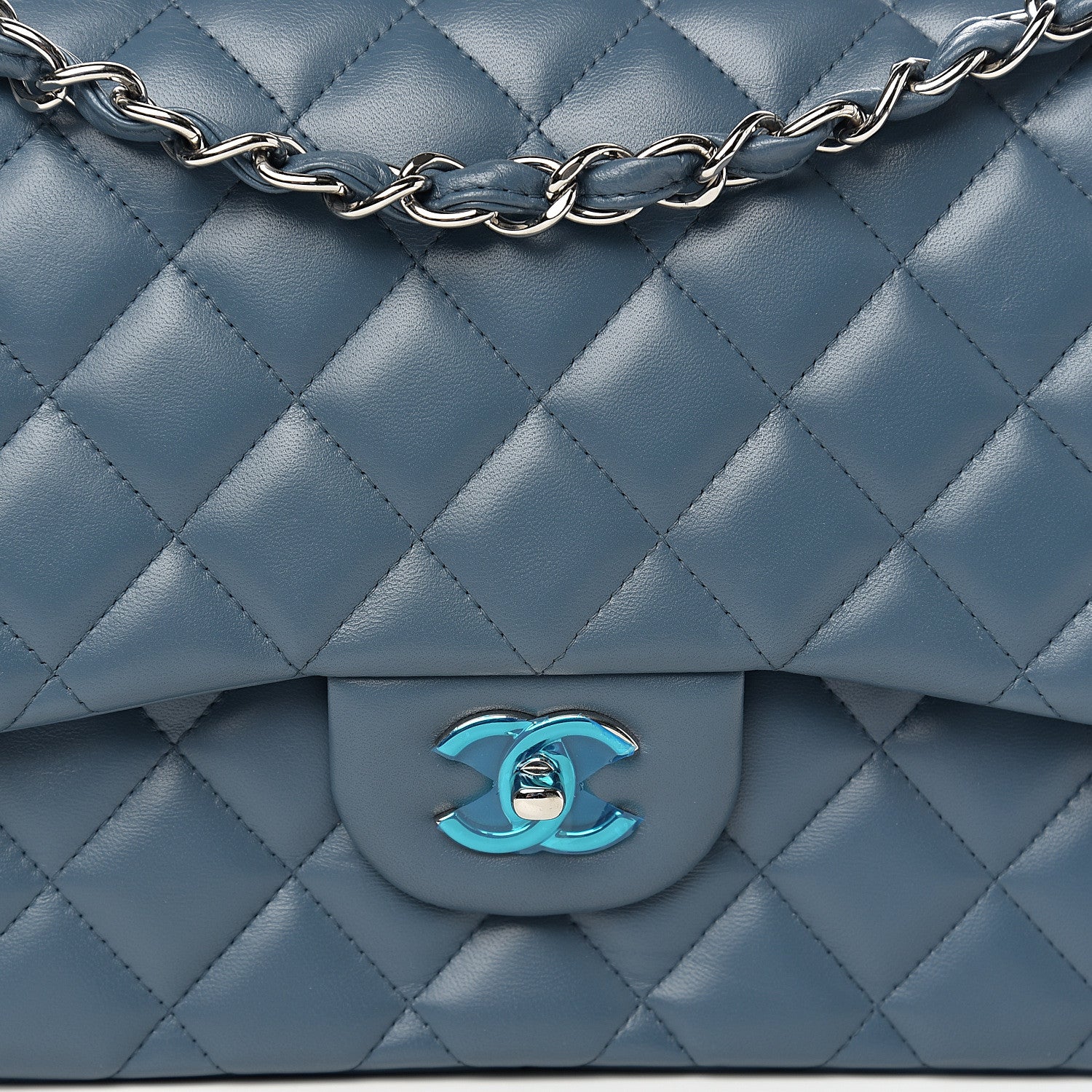 Chanel Lambskin Quilted Jumbo Double Flap Blue 12 of 12