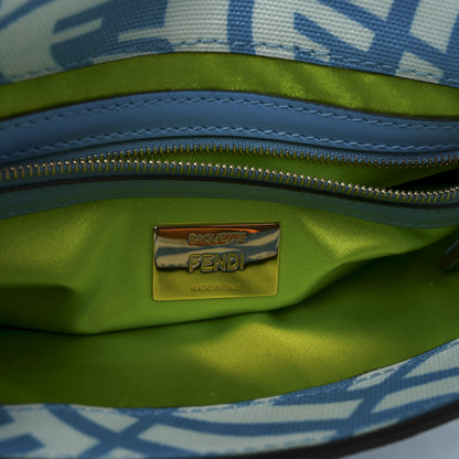 Fendi X SARAH COLEMAN Glazed Canvas Vitello King FF Vertigo Baguette 1997 Cyber Blue White 6 of 10