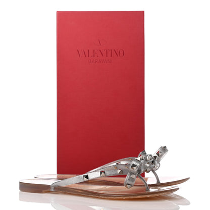 Valentino Garavani PVC Jelly Glitter Rockstud Bow Thong Sandals 41 Silver 8 of 8
