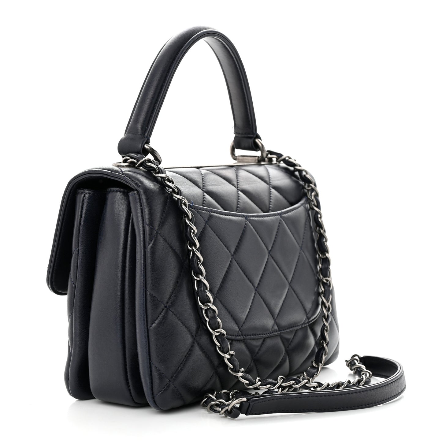 Lambskin Quilted Small Trendy CC Dual Handle Flap Bag Navy