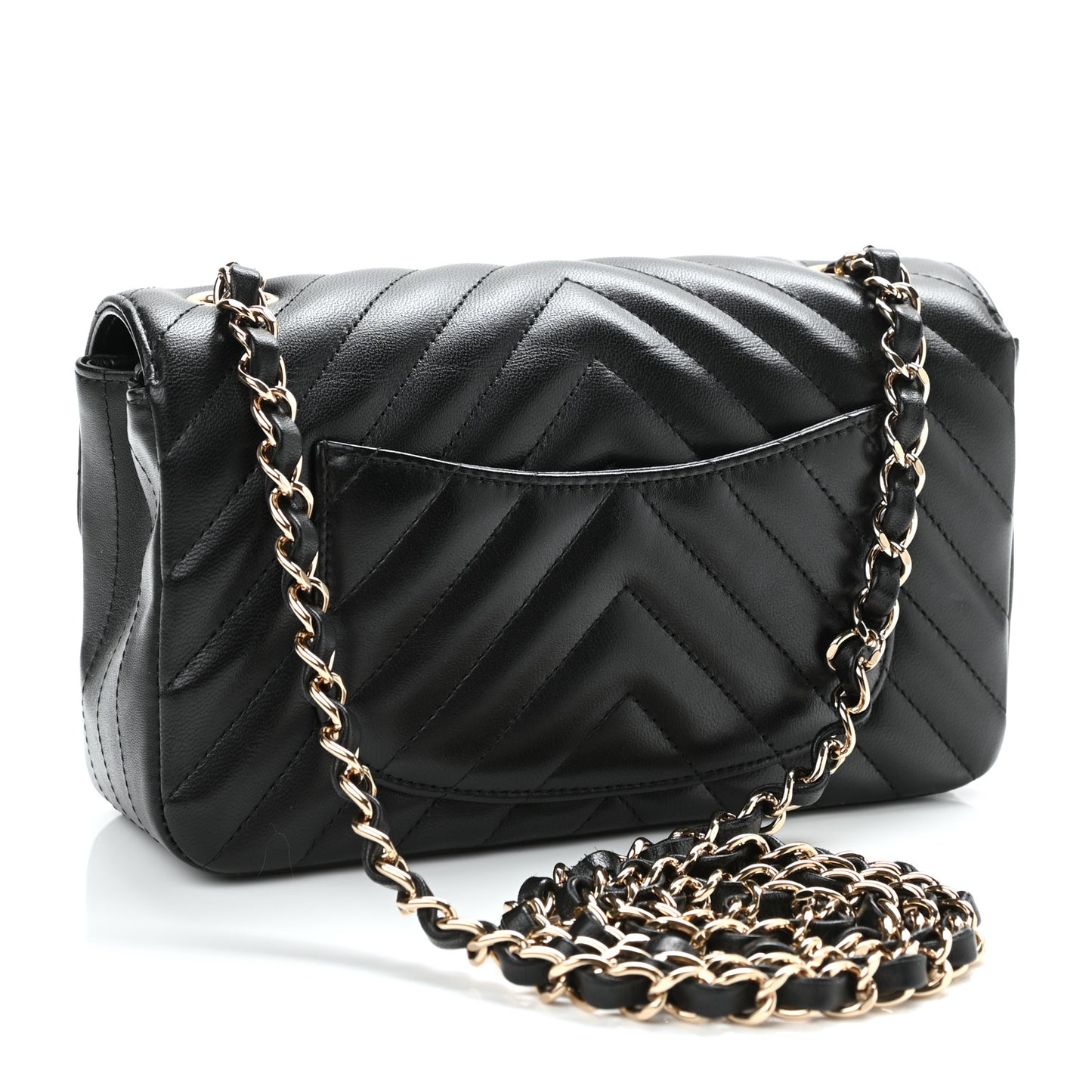 Lambskin Chevron Quilted Mini Rectangular Flap Black