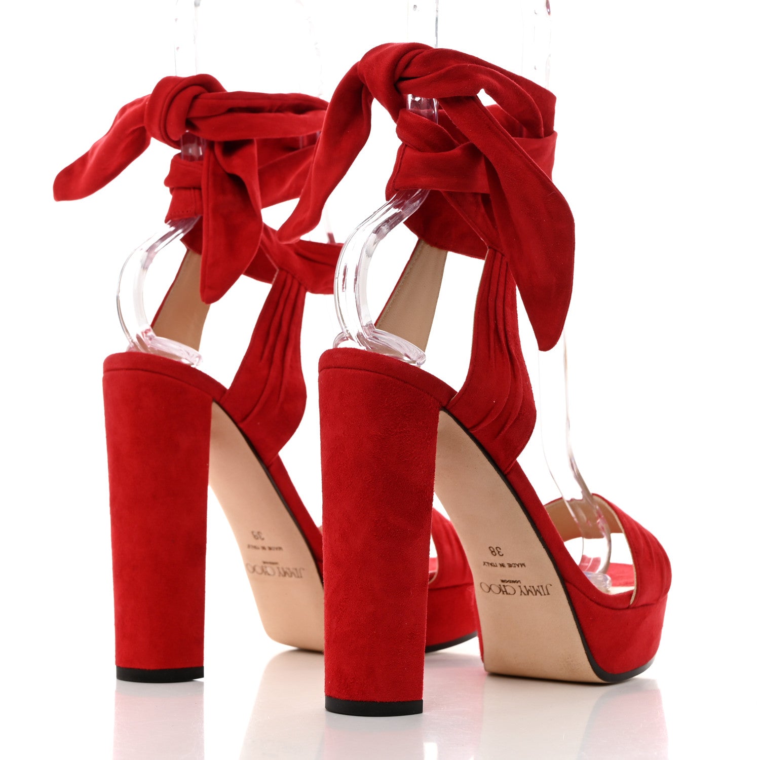 Jimmy Choo Soft Suede Kaytrin 120 Platform Sandals 38 Red 1519440