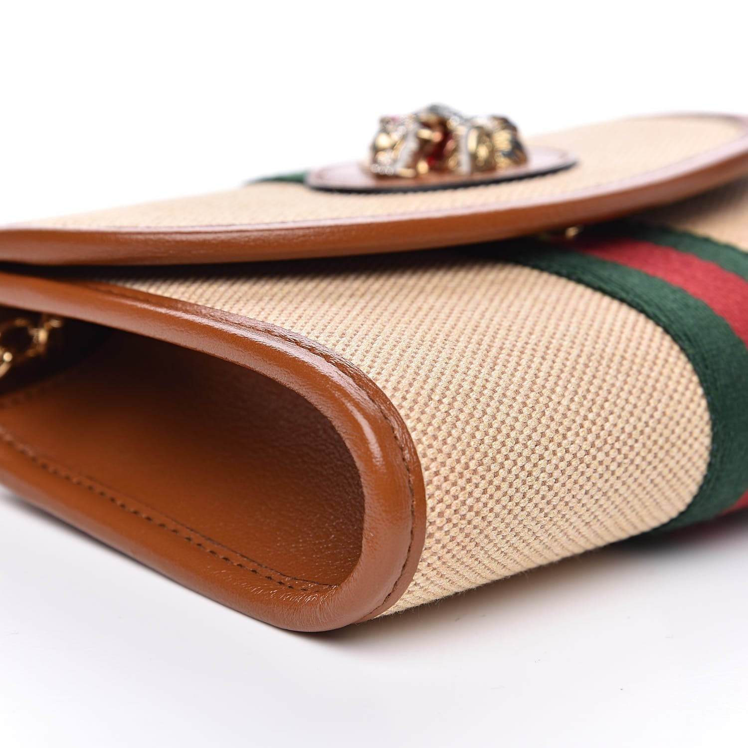 Gucci Vintage Canvas Calfskin Web Mini Rajah Slim Flap Shoulder Bag Sand Light Cuir 7 of 9
