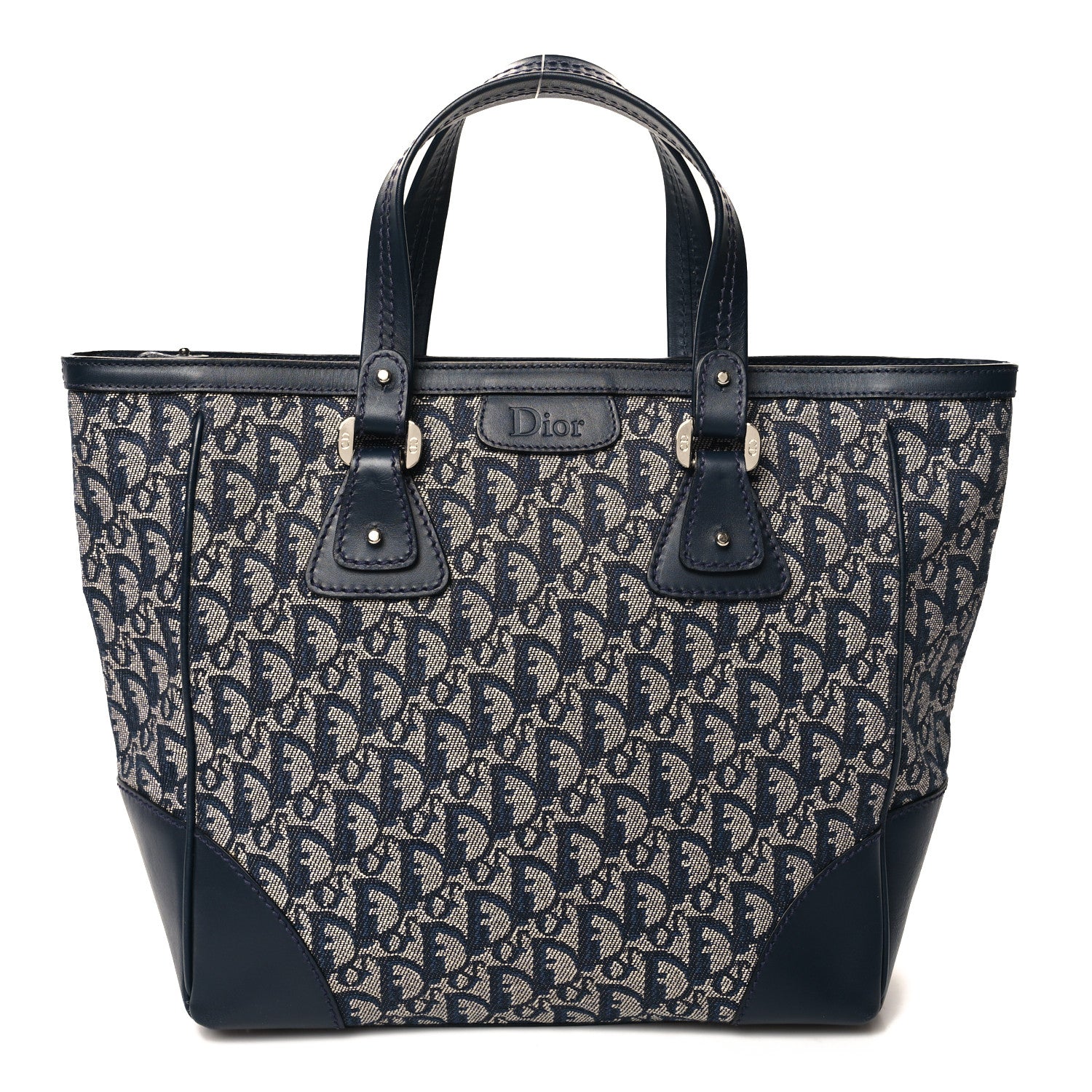 Christian Dior Denim Calfskin Monogram Tote Navy Blue 1 of 11