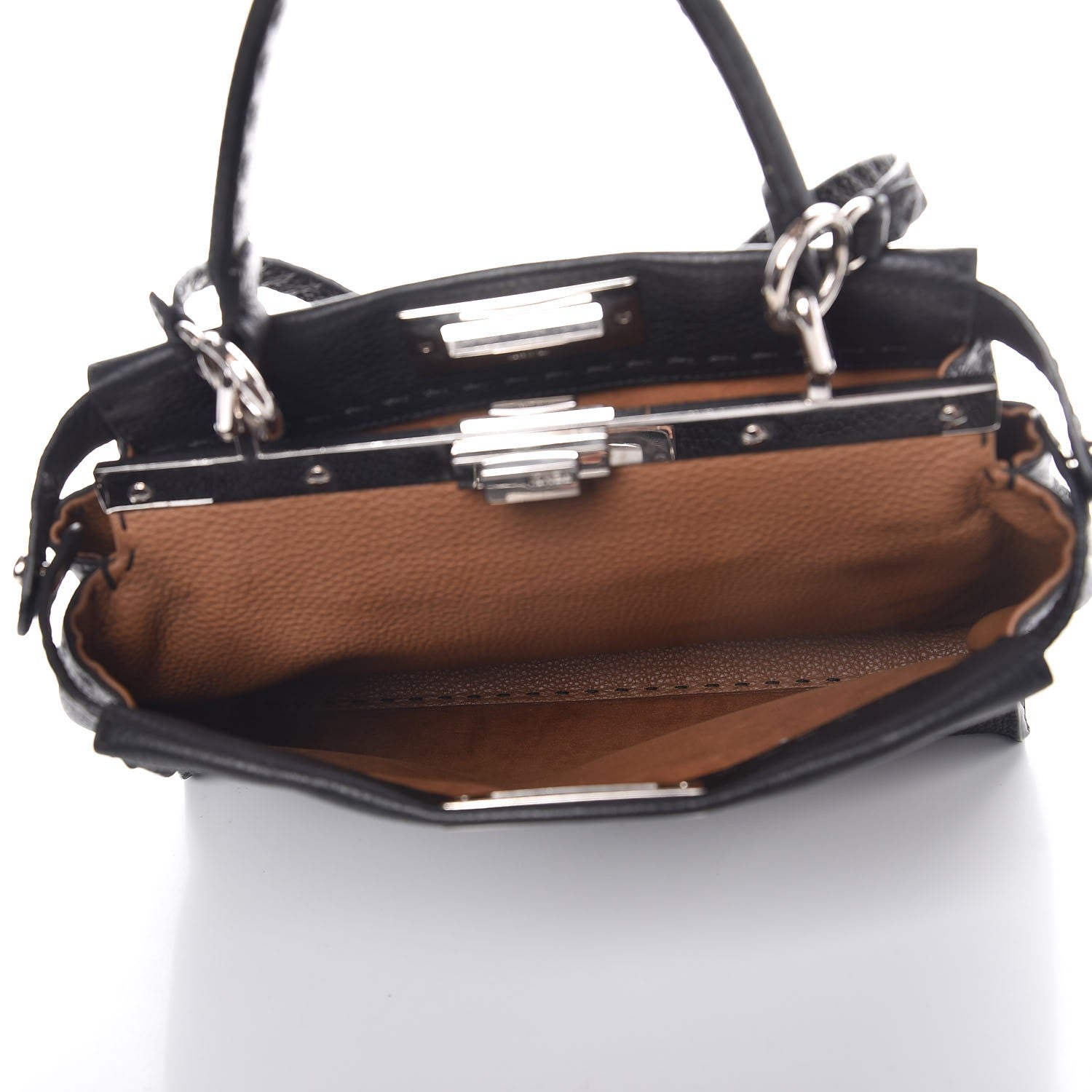 Fendi Cuoio Romano Selleria Bi-Color Medium Peekaboo Iconic Satchel Black Mou 5 of 8