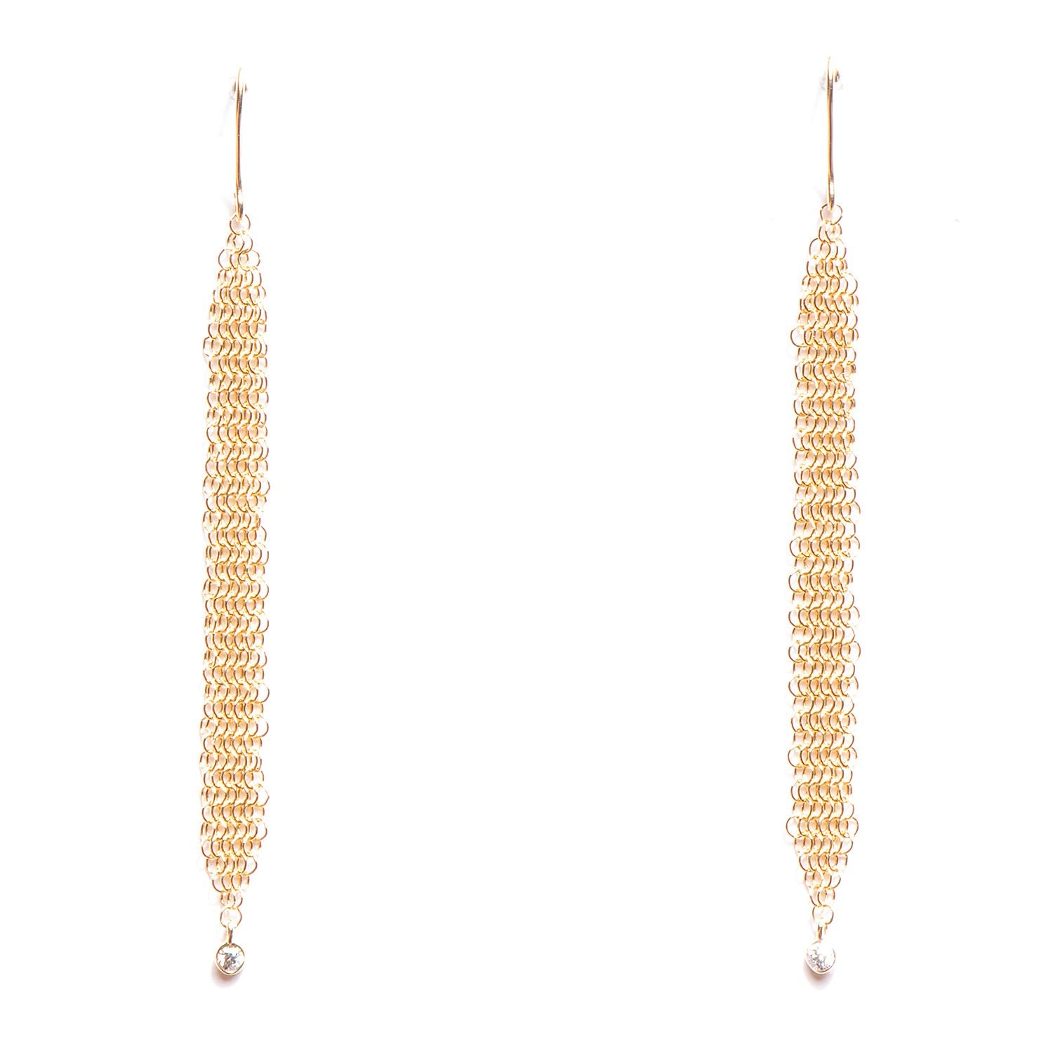 Tiffany 18K Yellow Gold Diamond Elsa Peretti Mesh Tassel Earrings 1 of 4