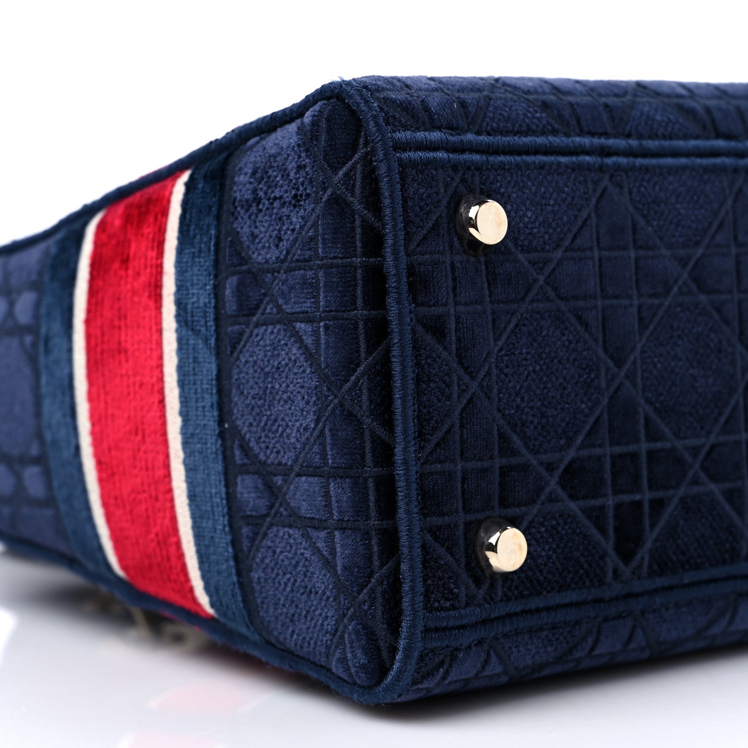 Christian Dior Velvet Cannage Medium Lady D-Lite Blue Red White 7 of 9