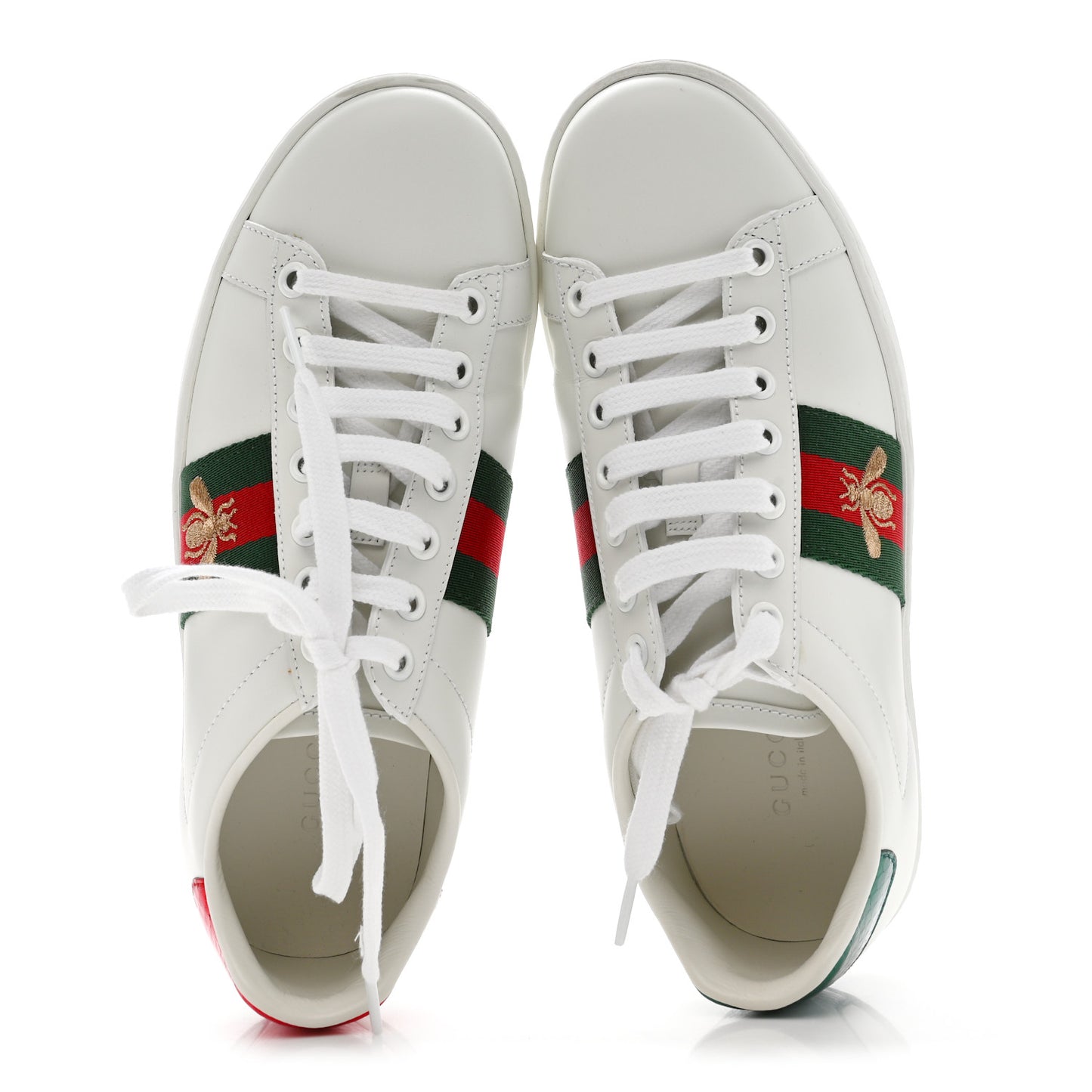 Calfskin Ayers Bee Embroidered Womens Ace Sneakers 36 White Green