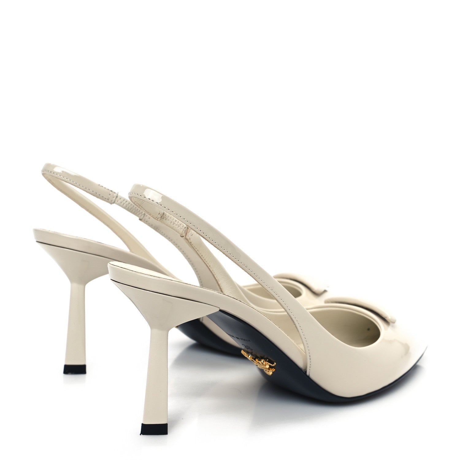 Prada Patent Triangle Logo Pointed Toe 75mm Slingback Pumps 38