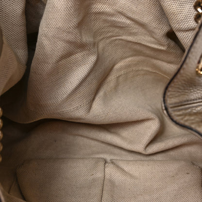 Gucci Metallic Pebbled Calfskin Large Soho Chain Shoulder Bag Golden Beige 5 of 10