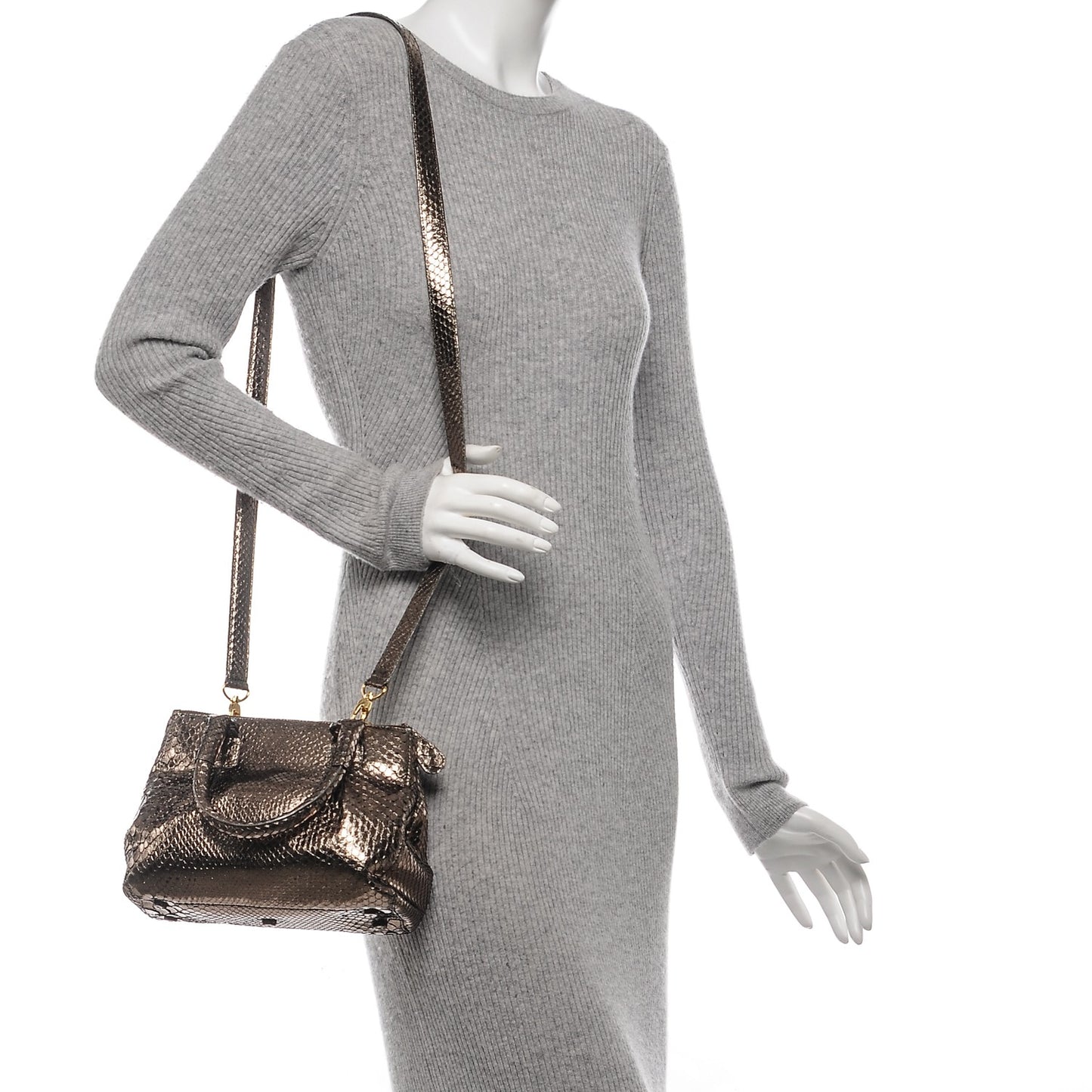 Metallic Python Double Zip Satchel