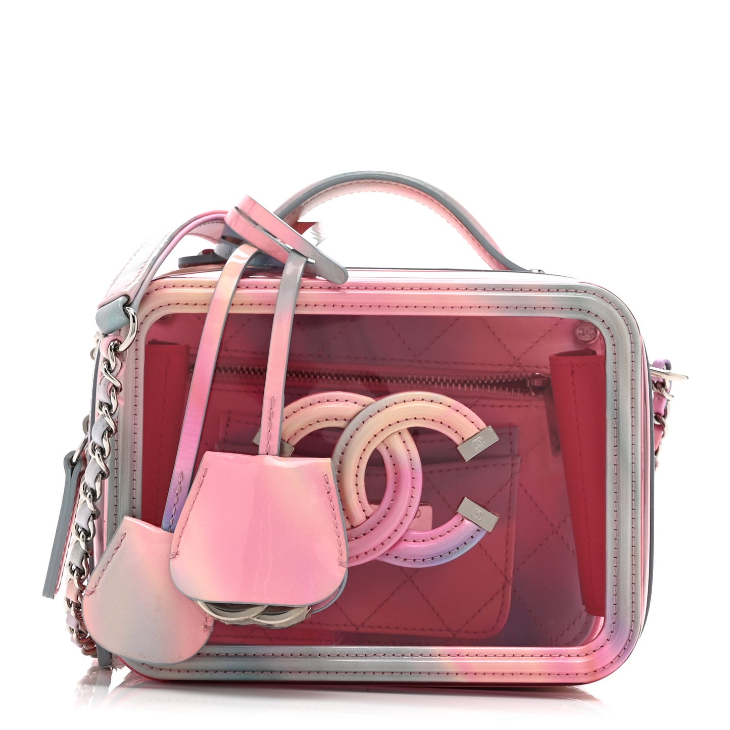 PVC Lambskin Filigree Small CC Filigree Vanity Case Pink Multicolor