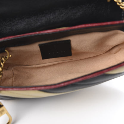 Gucci Vintage Effect Calfskin Matelasse Diagonal Striped Super Mini Torchon GG Marmont Shoulder Bag Black Beige 5 of 10