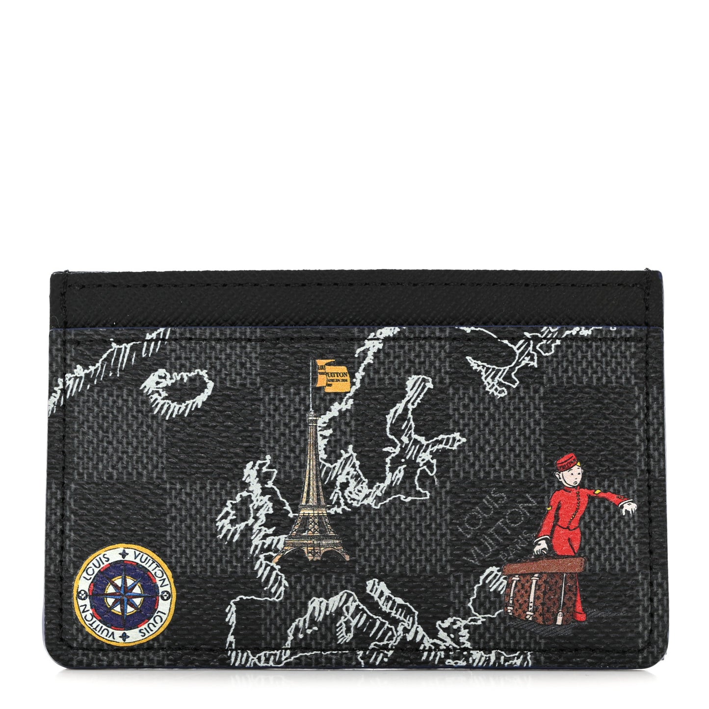 Damier Graphite World Map Porte Cartes Simple