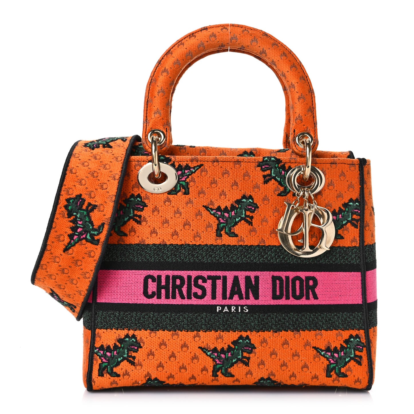 Canvas Embroidered Dino Medium Lady D-Lite Orange Multicolor