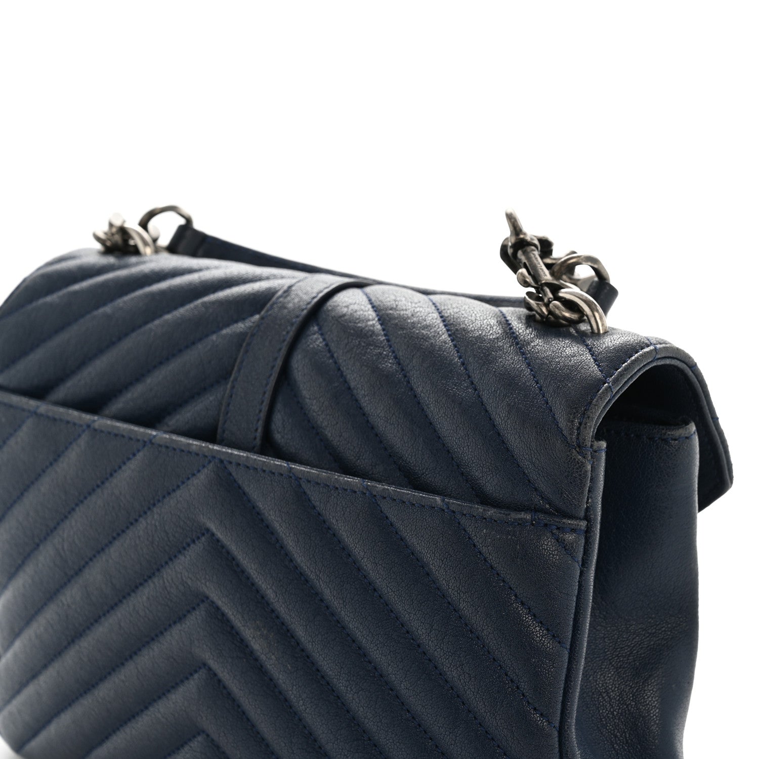 Saint Laurent Sheepskin Matelasse Chevron Monogram Medium College Bag Navy 15 of 15