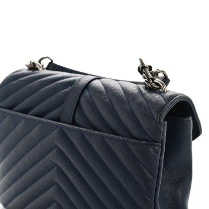 Saint Laurent Sheepskin Matelasse Chevron Monogram Medium College Bag Navy 15 of 15
