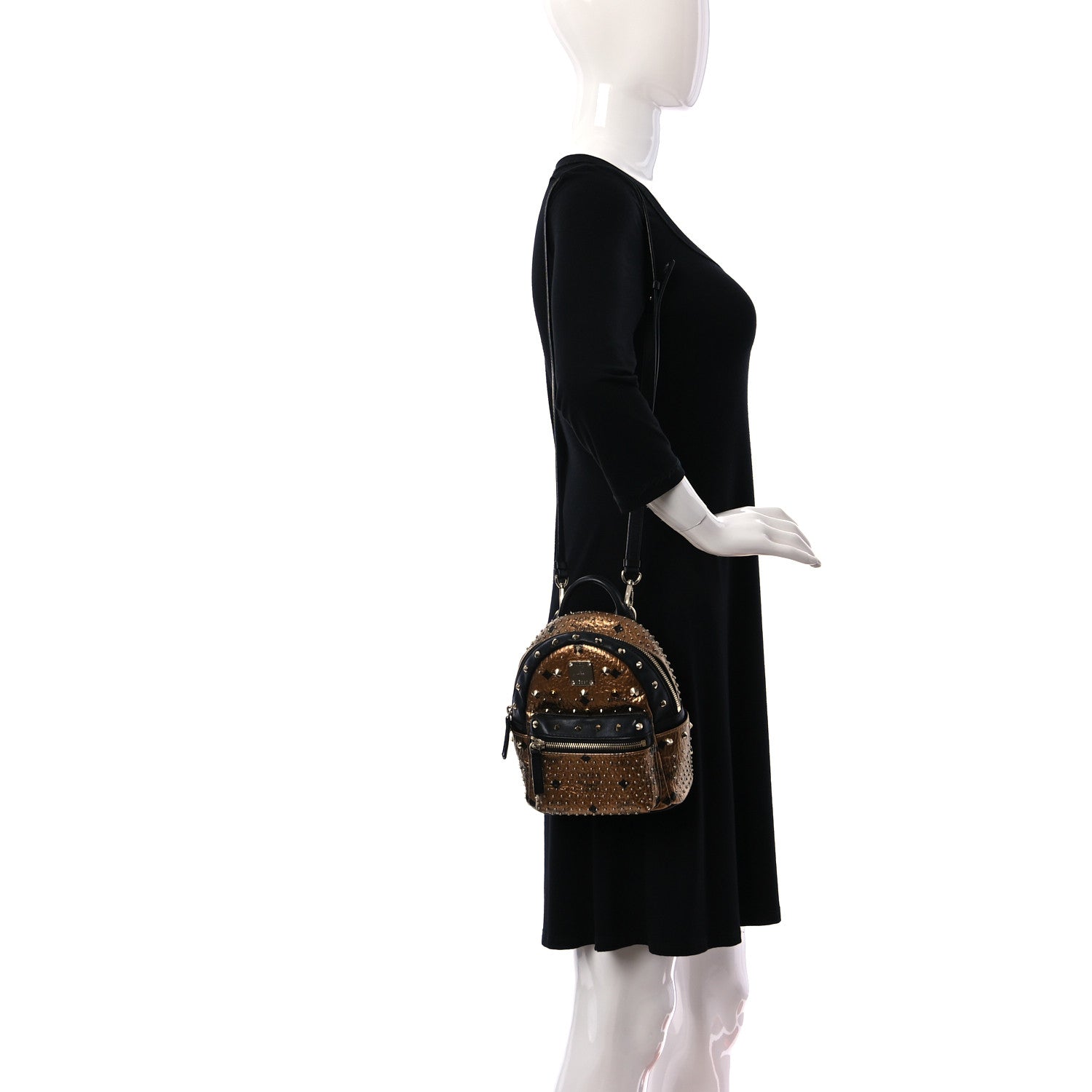 MCM Metallic Visetos Studded Stark X-Mini Bebe Boo Backpack Gold 2 of 11