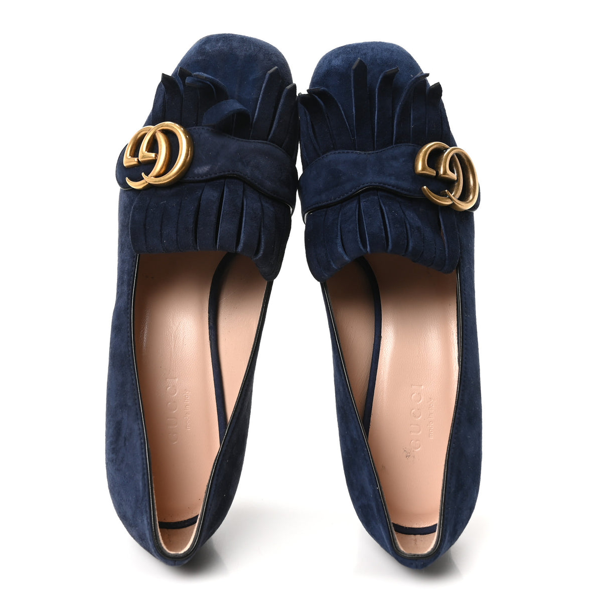 Gucci Kid Scamosciato GG Marmont Fringe 50mm Loafer Pumps 36.5 Blue Ink 2 of 10