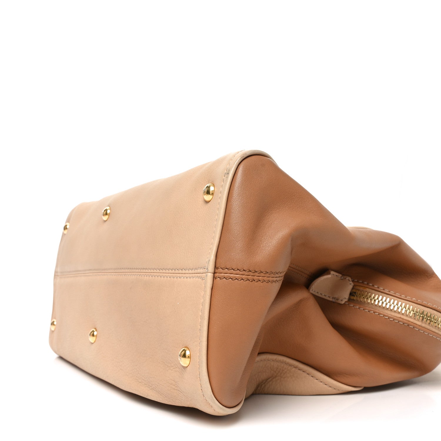 Fendi Capra Vitello Dolce Marmol Colorblock Large Chameleon Tote Cipria Makeup Camel 10 of 10