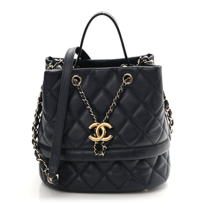 Chanel Caviar Quilted Rolled Up Bucket Drawstring Bag Navy 1 of 12