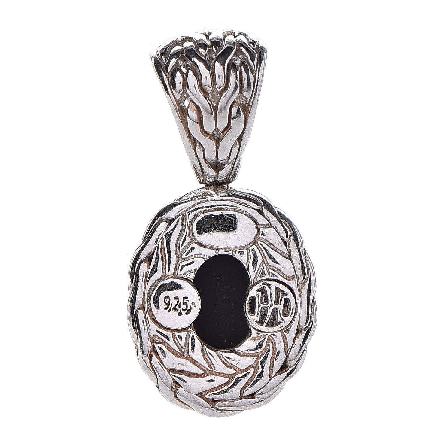 Sterling Silver Black Onyx Diamond Oval Pendant