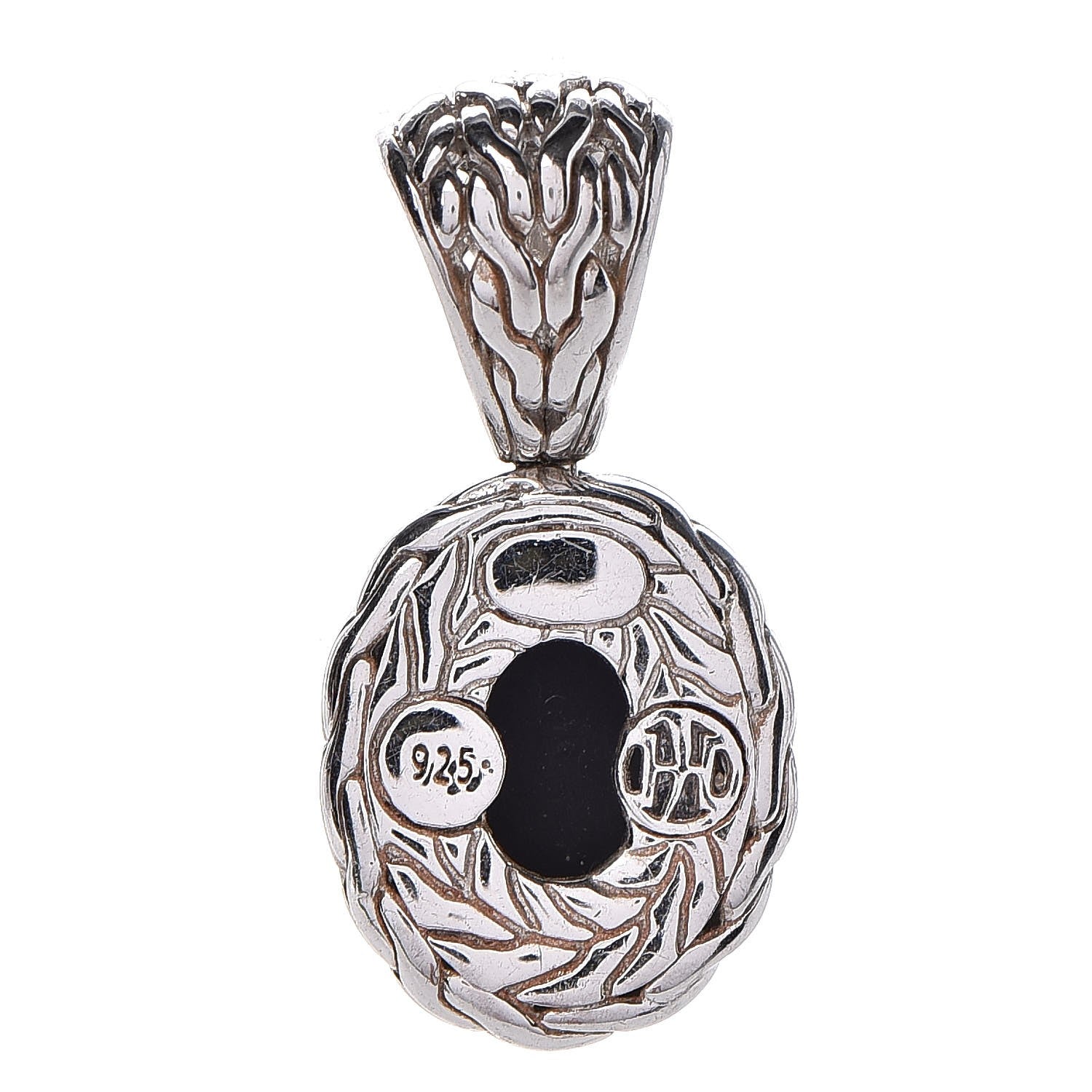 John Hardy Sterling Silver Black Onyx Diamond Oval Pendant 3 of 3