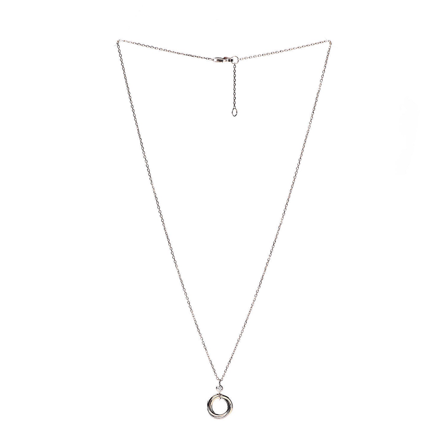 18K Pink Yellow White Gold Diamond Trinity Pendant Necklace