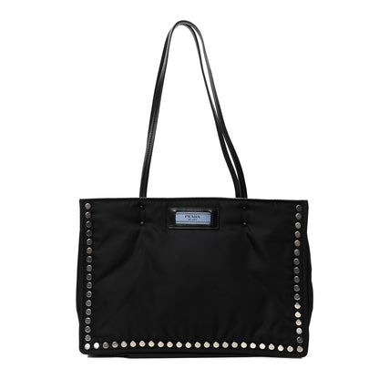 Prada Tessuto Nylon Etiquette Studded Tote Black Astrale 1 of 4