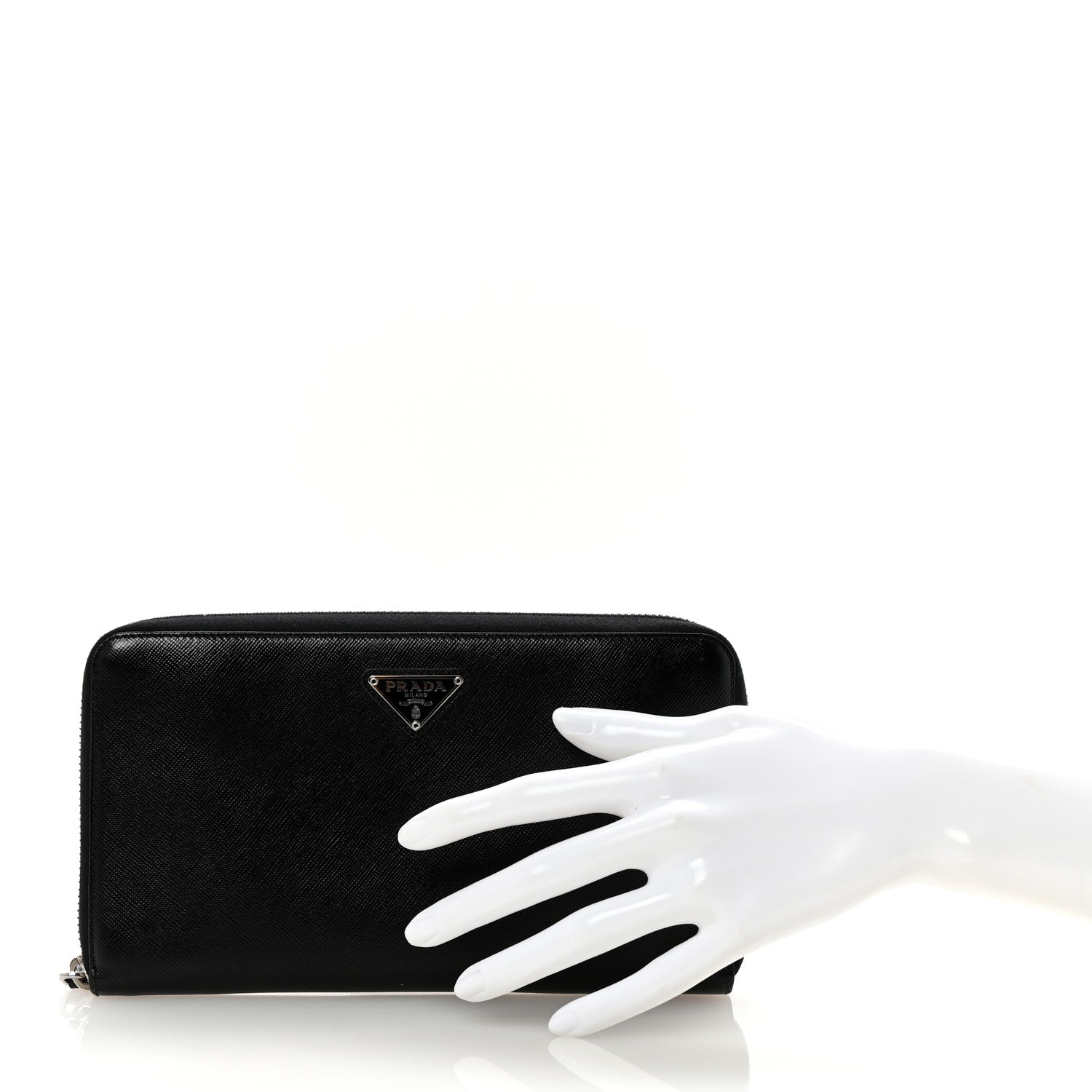 Prada Saffiano Metal Large Zip Around Travel Wallet Black 2 of 6