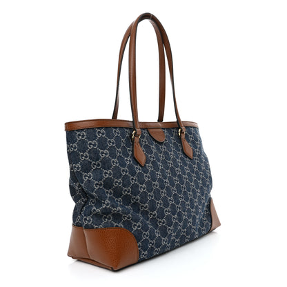 Gucci New Denim GG Monogram Medium Ophidia Shopping Tote Blue Tea Cuir 3 of 10
