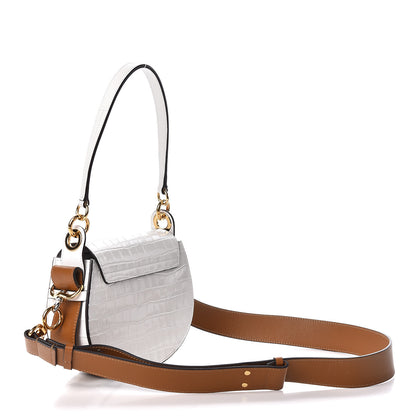 Chloe Calfskin Crocodile Embossed Small Tess Bag Brilliant White 3 of 10