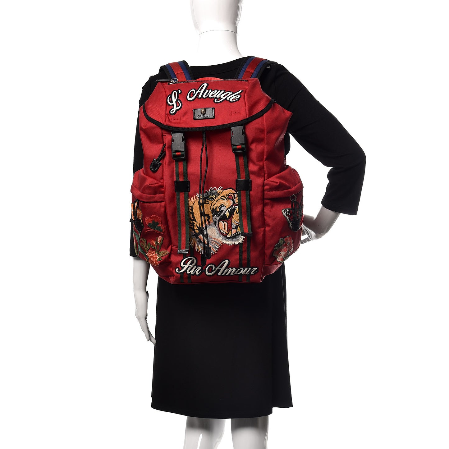 Nylon L'Aveugle Par Amour Embroidered Double Buckle Backpack Red