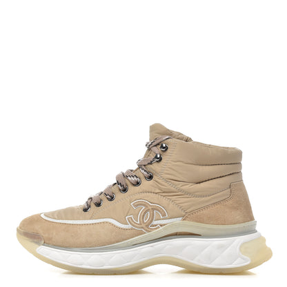 Chanel Fabric Suede Womens CC Sneakers 39 Beige 1 of 8