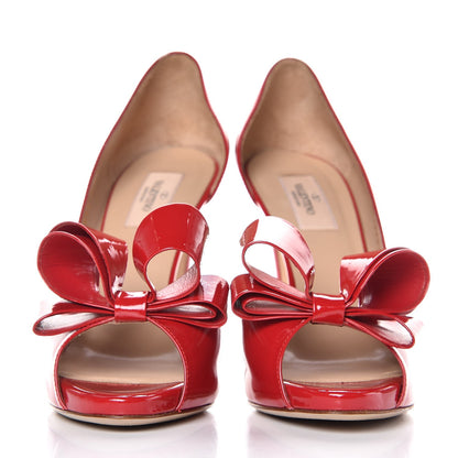 Valentino Garavani Patent Couture Bow Peep Toe d'Orsay 15/110mm Pumps 39.5 Rosso Valentino 2 of 11